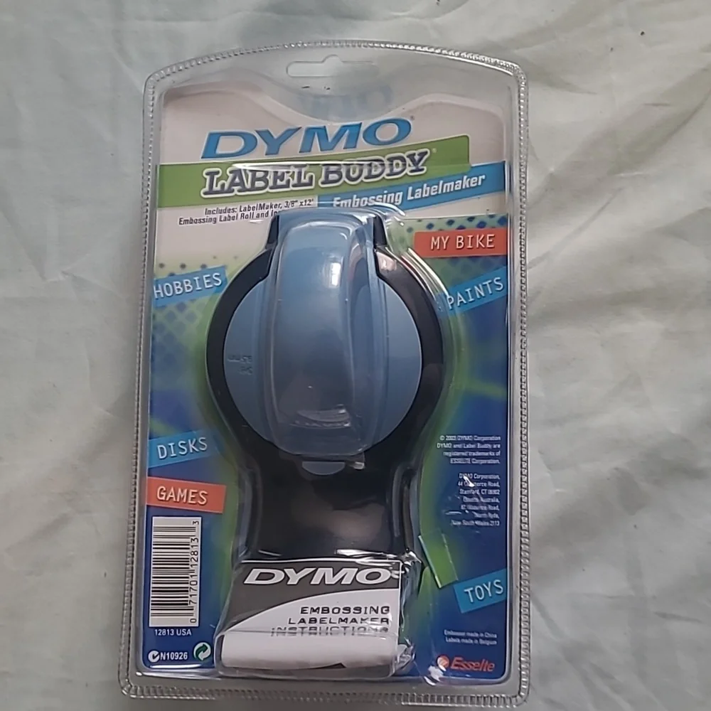 Dymo Label Buddy Embossing Labelmaker - Light Blue with Lime Green Dial